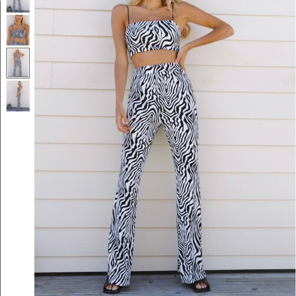 Zebra Matching Set Flared Pants Crop Bandeau Nwot - image 1